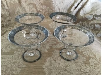Four Vintage Sterling Silver Rimmed Champagne Glasses