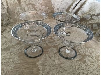 Four Vintage Sterling Silver Rimmed Champagne Glasses