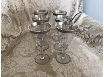 Six Vintage Sterling Silver Rimmed Water/Wine Glasses
