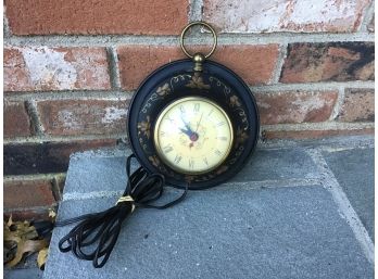 Vintage Tole Detailed Black Wall Clock