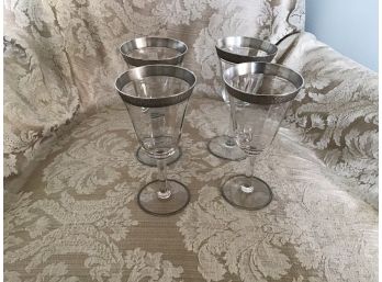Four Vintage Sterling Silver Rimmed Water/Wine Glasses