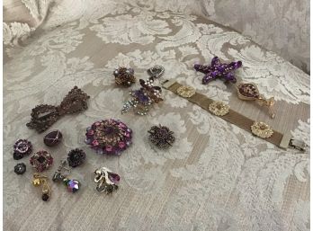 Sparkling Amethyst, Purple Lot Including Pins, Pendant, Earrings, Bracelet, Etc.