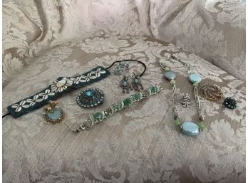 Turquoise Jewelry Lot Including Bracelets, Necklace, Earrings, Pendant, Etc.