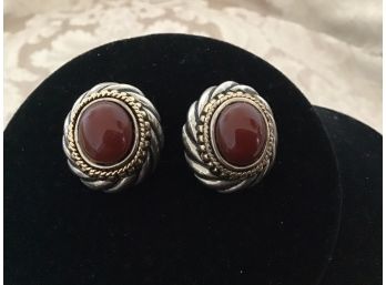 Silver, Gold Tone, And Cinnamon Earrings