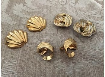 Three Pairs Of Gold Tone Earrings Including Monet - Lot #7