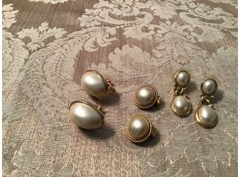 Three Pairs Of Lovely Faux Pearl Earrings - Lot #15