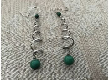 Sterling Silver And Green Bead Earrings