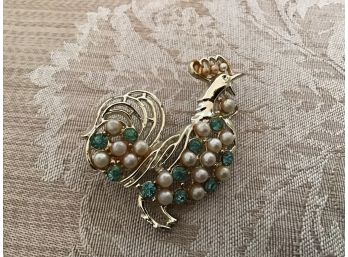 Rooster Pin Detailed With 'Pearls' And Rhinestones - Lot #3