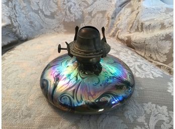 Signed Kent Fiske Blue Iridescent Art Glass Lamp Base