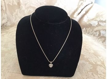 Silvered And Rhinestone Heart Necklace