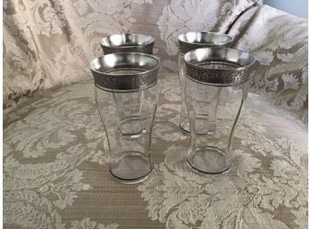 Four Vintage Sterling Silver Rimmed Juice Glasses