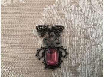 Silvered Pin With Pink Rectangle - Lot #1