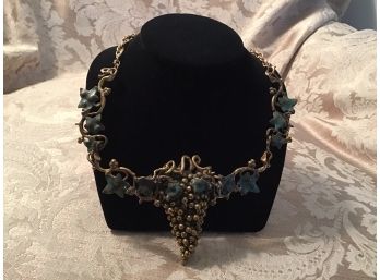 One-of-a-kind Artisan Created Grape, Leaf, And Vine Brass Necklace