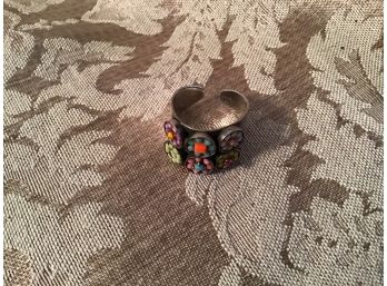 Colorful Silvered Adjustable Floral Bead Ring