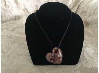 Handcrafted Glass Heart Necklace On Black Cord