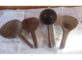 4 Primitive Wooden Spoons