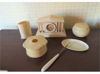 Vanity Set With Mantle Clock Celluloid?