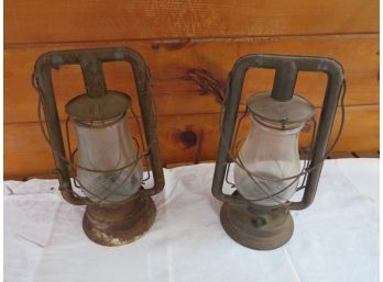 Pair Of Antique Dietz Monarch Style Railroad Lanterns