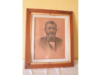 Antique Litho Framed Portrait Print Of General U.S. Grant