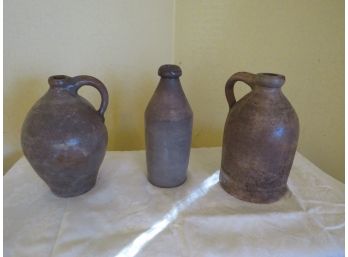 Antique Threesome Of Stoneware Whiskey Jugs