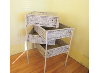 Antique White Wicker Sewing Stand Rotating Drawers