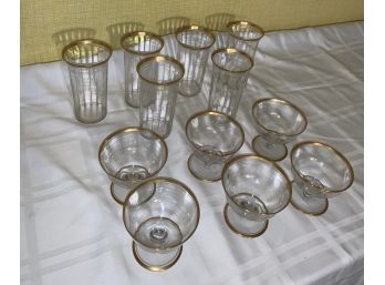 Vintage Gold Rimmed Water & Champagne Glasses