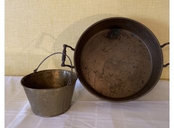 Antique Brass Copper Jam Pan And Brass Pail
