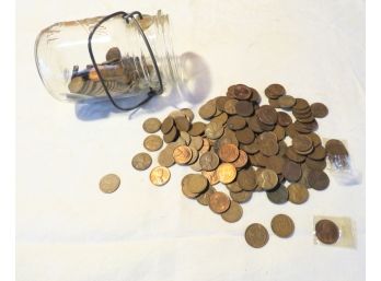 Ball Jar Of  Mostly Wheat Pennies