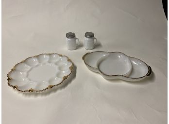 Vintage White Milk Glass Deviled Egg Dish And Tray