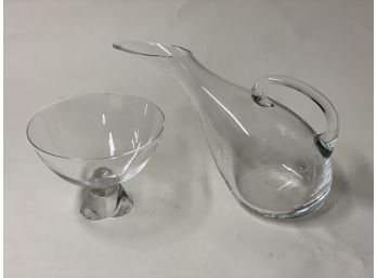 Glass Pedestal Candy Dish And  Wine Decanter