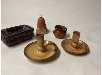 Soap Dish, Candle Holder, Bell And Small Crock