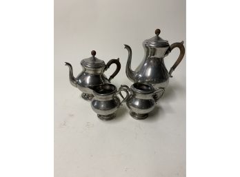 Two Pewter Teapots With Creamer Set (sugar/Milk) Large Pot 10'