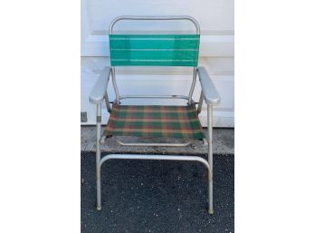 Vintage Aluminum Beach Chair W/ Green ,Orange And Yellow Cloth