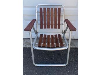 Vintage Wood Slat Aluminum Patio Folding Porch Chairs Outdoor