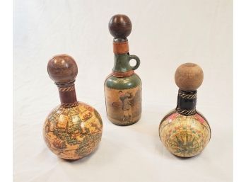 3 Vintage Ornate Corked Bottles