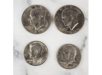 2 Eisenhower Dollars  And 2 Kennedy Half Dollars Uncirculated