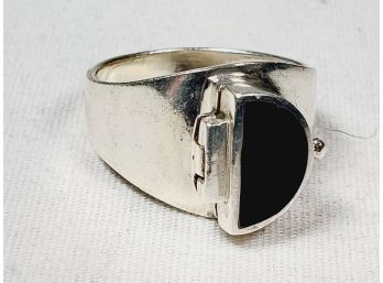 Vintage Sterling Silver Poison  Ring  With Black Onyx Stone