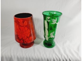 Asian Glass And Ceramic Vintage Vases