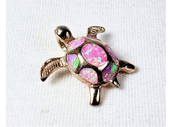 Small Sterling Silver Turtle Pendant With Pink Iridescent Stones