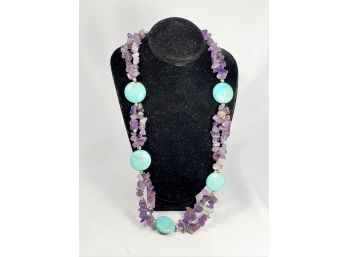 Teal Stone & Amethyst  Necklace