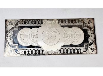 Fabulous Heavy 8 Oz .999 Silver Bar In Shape Of A Old Silver Certificate