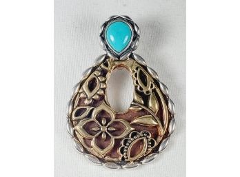 Fabulous Turquoise Sterling Silver + Copper +Brass   Pendant