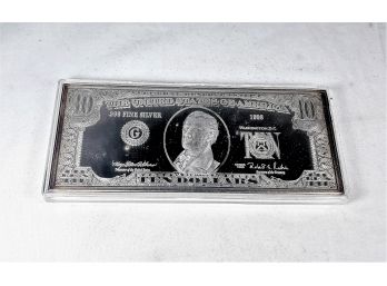 4 Oz .999 Silver Bar In Shape Of $10 Dollar Bill