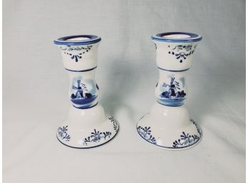 Vintage Delft Blue And White Porcelain Candle Holders Made In Japan
