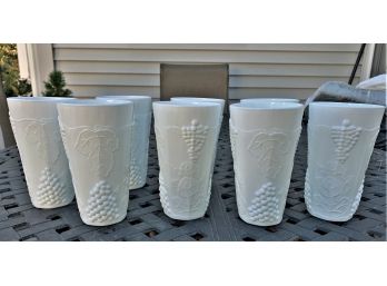 Group Of Eight Tall Milk Glass Tumblers