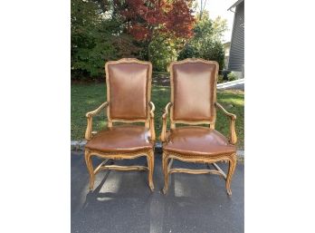 Pair Vintage Leather Upholstered Arm Chairs