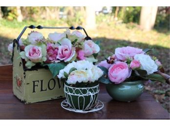 Three Pretty Potted Faux Flowers