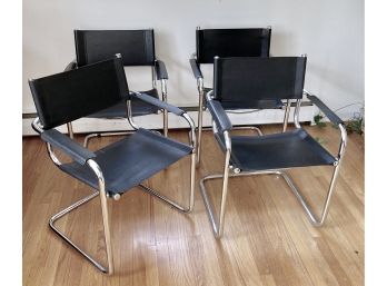 Four Vintage MCM Italian Leather/ Chrome Tubed Chairs