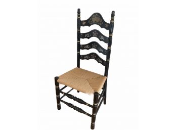 Vintage Hitchcock Style Ladder Back Chair With Rush Seat