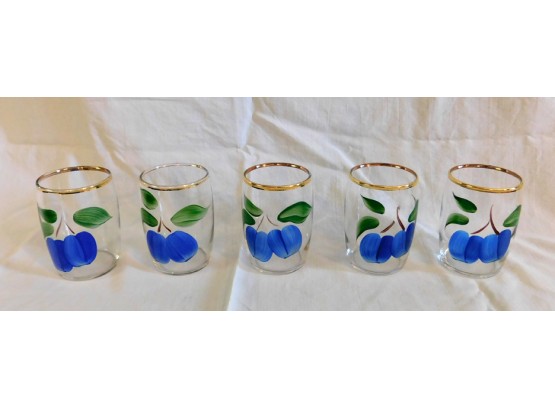 5 Hand Painted Tumblers Featuring Plums